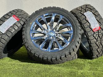 New Chrome 22" GMC Yukon Denali Wheels 6x5.5 Chevy Rims Sierra Suburban Silverado 33" Tires Escalade 