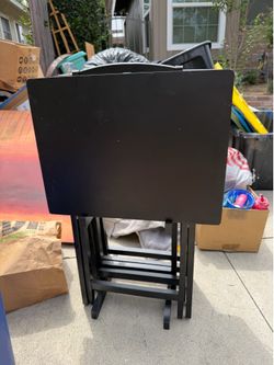 5 piece wood folding tv tray set with stand in black