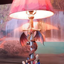 Dragon Lamp Medieval Crystals Sword Flames Gothic Statue Desk Light 20" Figure 
