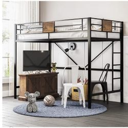 metal twin size loft bed w/ ladder