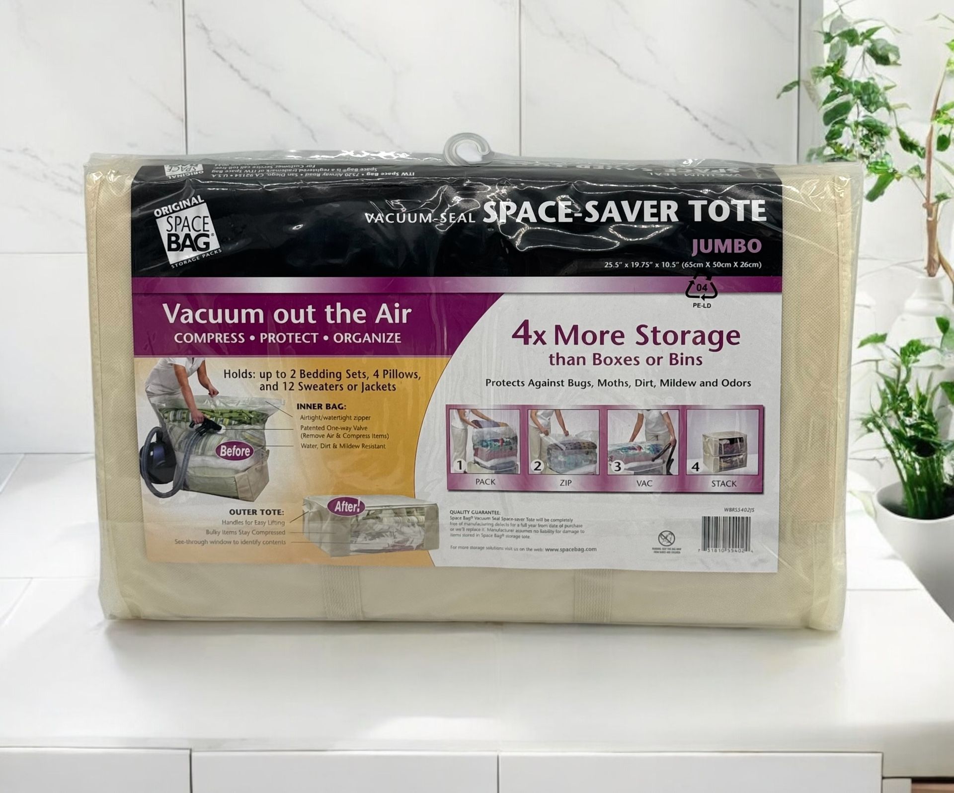 NEW - Original Space Saver Totes (4) Vacuum-Seal Jumbo Size: 25.5" x 19.75" x 10.5”