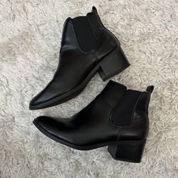Black Faux Leather Ankle Chelsea Boots, Size 8