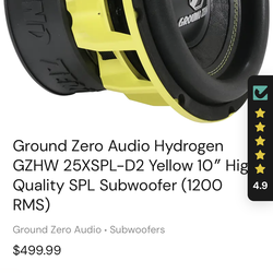 New Ground Zero Audio Hydrogen GZHW 25XSPL-D1 Yellow 10″ High Quality SPL Subwoofer