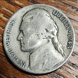 Nickel Five Cent 1943 P JEFFERSON Monticello USA Liberty Coin.