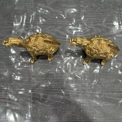 Pair of Solid brass turtle body with dragon head Gold Color Brass 