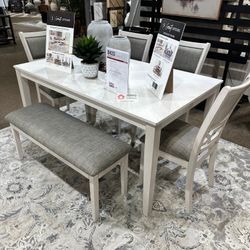 DINING TABLE SET 6 PC - ANTIQUE WHITE - TRANSITIONAL - [NEW]