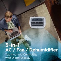 BLACK+DECKER 12,000 BTU Portable Air Conditioner, 3-in-1 AC, Dehumidifier and Fan, Portable AC Unit Auto Evaporation, 3 Speeds, White, 