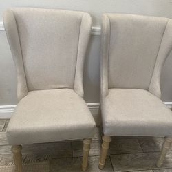 2 Fabric Wing Back Chairs Beige/grey