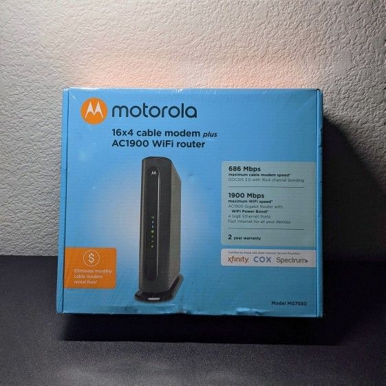 Motorola MG7550 16x4 High Speed Cable Modem AC1900 Dual Band WiFi Gigabit Router