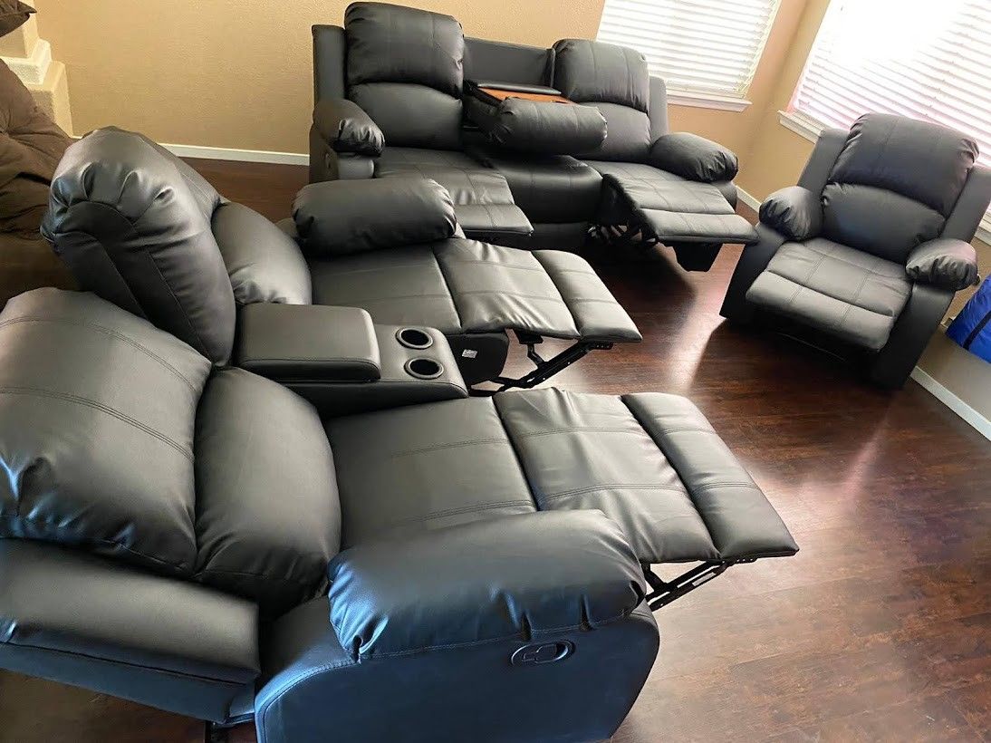 3pcs Black Manual Recliners (Sofa Loveseat Recliner) for Sale in Las