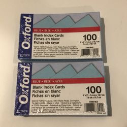 Blue Blank Index Cards - 100 Pack, 2 Packs, Oxford, No Lines, 3 x 5", NEW