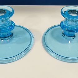 Beautiful Set Of 2 Electric Blue Fostoria Candle Holders 