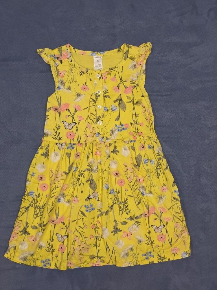 Girls Carters Yellow Flower Butterfly Print Dress Back To School Size 4 Years 4T