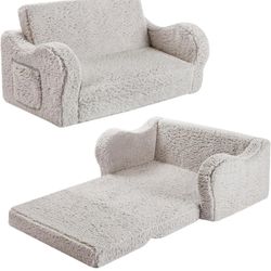 Kids Sofa, 2-in-1 Flip-Out Foam Couch, Soft Play Lounge Chair for Toddlers and Children, Extra Wide, Grey