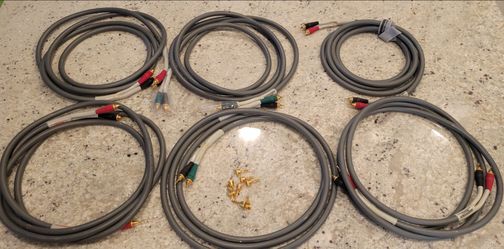 *VINTAGE* Monster Cable M Series M1.2S Speaker Cables 6 - 10 FT pc with 8 gold banana adapters