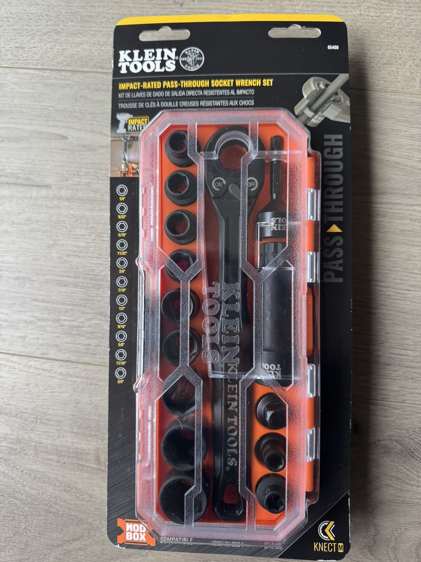 Klein Tools 65400 KNECT 3/8-Inch Drive Impact-Rated Pass Through Socket Set, 15-Piece