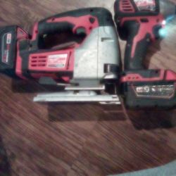 Milwaukee Jig Saw ,Hex Impact Driver, Red Lithium M18 3.0ah&5.0ah Xc Batteries ( No Charger) 