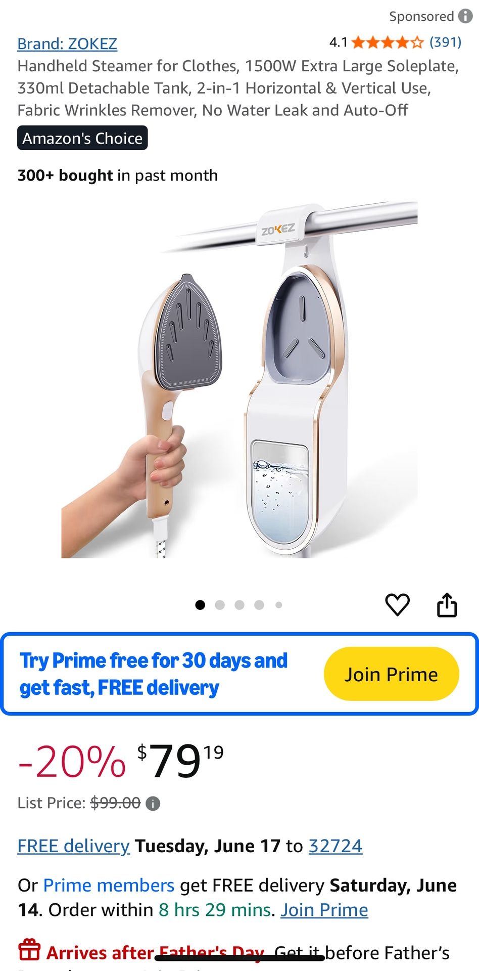 ZOKEZ Handheld Steamer for Clothes, 1500W Extra Large Soleplate, 330ml Detachable Tank, 2-in-1 Horizontal & Vertical Use, Fabric Wrinkles Remover