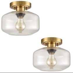 Set of 2 modern gold semi flush mount ceiling lights