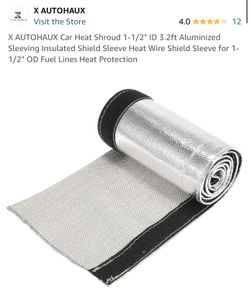 X AUTOHAUX Car Heat Shroud 1-1/2" ID 3.2ft Aluminized Sleeving Insulated Shield Sleeve Heat Wire Shield Sleeve for 1-1/2" OD Fuel Lines Heat Protectio