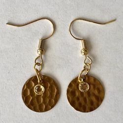 🟠 New copper tone gold tone earrings with clear gem charms