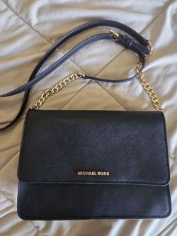 Michael Kors Black Saffiano Crossbody with Gold Chain