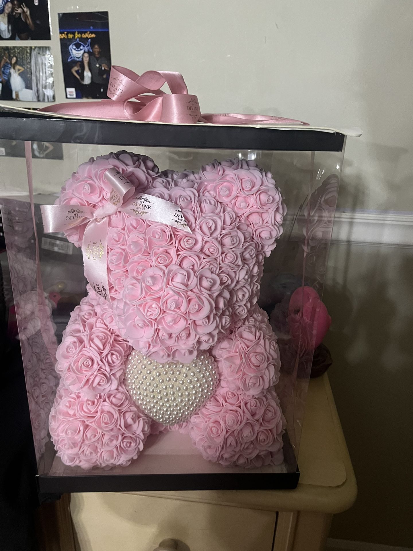 Pink Rose Teddy Bear - With Display Box (Like New!)