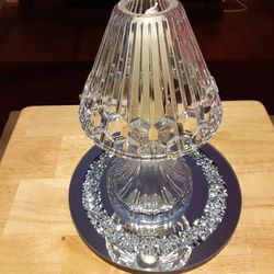 ABSOLUTLEY GORGEOUS LOOKING Crystal Glass CANDLE HOLDER WITH A Beautiful GLASS Base 12 INCHES Tall SUPER NICE