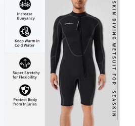 Seaskin Mens Long Sleeve Shorty Wetsuit 3mm Neoprene Front Zip Diving Suits