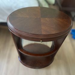 2 BOMBAY CO. Accent End Tables with Oval-Shape, 3 Tiers, and Wood & Glass