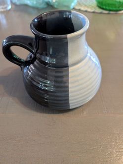 Vintage Studio Art Pottery Wide Bottom No Spill Mug - Black & Gray Two Tone