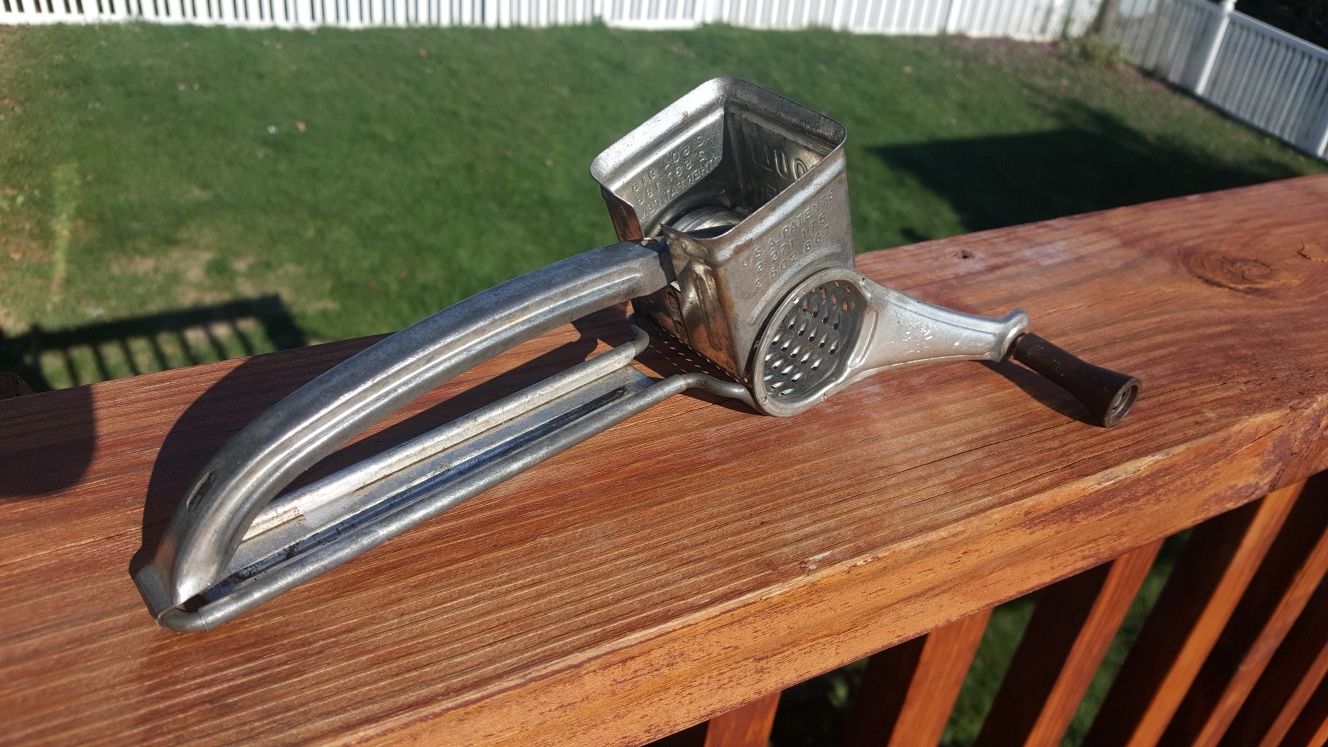 Vintage Mouli Grater, Kitchen Decor, Hand Tool, Removable Barrel, French Country, Silver Metal, Made in France, Rustic Primitive