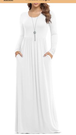 VIISHOW Women's Long Sleeve Casual Empire Waist Maxi Dress with Pockets Soft stretch,Loose‑flowing dress,Full‑length cut,For church & daily occasions,