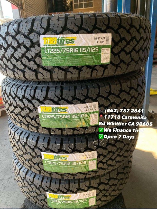 LT225/75R16 TBB A/T Set of Tires Installed and Balanced Set de Llantas Nuevas Instaladas y Balanceadas