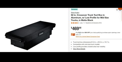(NEW) 62 in. Crossover Truck Tool Box in Aluminum, w/ Low Profile for Mid Size Trucks, Matte Black