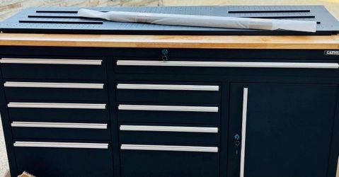 Garvee 61 × 19 Inch Tool Chest Workbench, 61-inch Rolling Tool Chest with Wheels, 10 Drawers, Multifunctional Tool Cart Mechanic Tool Storage Cabinet