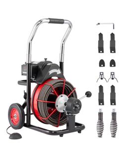VEVOR Drain Cleaner Machine 100 ft. x 1/2 in., Auto Feed Sewer Snake Auger on Wheels, 550-Watt Portable Drain Cleaning Machine