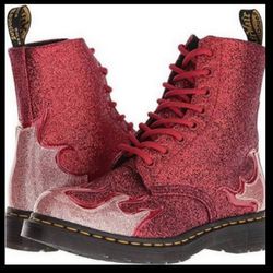 RARE DR MARTENS 1460 Pascal Flame Red Glitter Ankle Boots