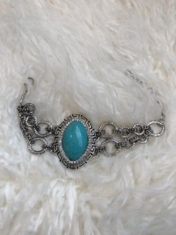 Silver-mixed large turquoise bracelet