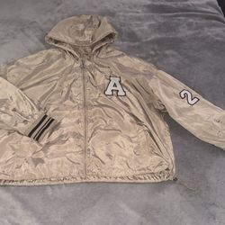 Tan Varsity-Style Zip-Up Jacket – Size 1XL - Lightly worn 