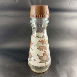 Vintage Admiral Glass Juice Carafe Plastic Lid Frosted Leaf Motif