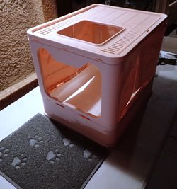 New Large Foldable Cat Litter Box with Lid, Pink