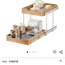 OCG 2 Tier Pull Out Cabinet Organizer (17"W x 21"D), Double Tier Slide out Wood Drawer Shelf, Pull Out Shelves for Base Cabinet Organization in Kitche