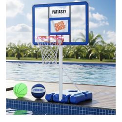 Pool Basketball Hoop with 43" Extra Wide Backboard, LED Light up Poolside Basketball Hoop with 1 Standard & 1 Glow-in-the-Dark Ball, Adjustable Height