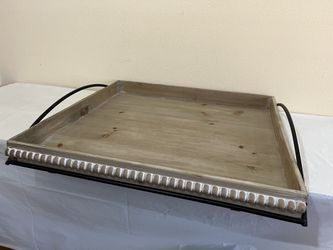 Elegant Outdoor Wooden Cast Iron Handled Serving Platter 🎉 Large: 21”x20”