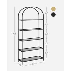 Glass and Metal Bookshelf, Black