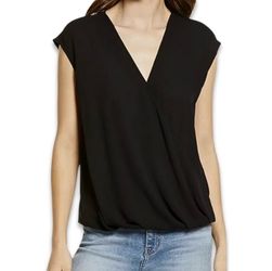 Halogen black chiffon V-neck cap sleeve office blouse, size 2XL plus