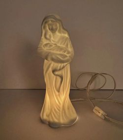 Vintage Mother and Child Figurine Lamp Glowing Devotional Night Light