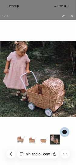 Olli Ella rattan kids doll stroller storage basket
