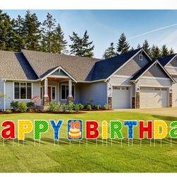 Happy Birthday Yard Sign With Stakes